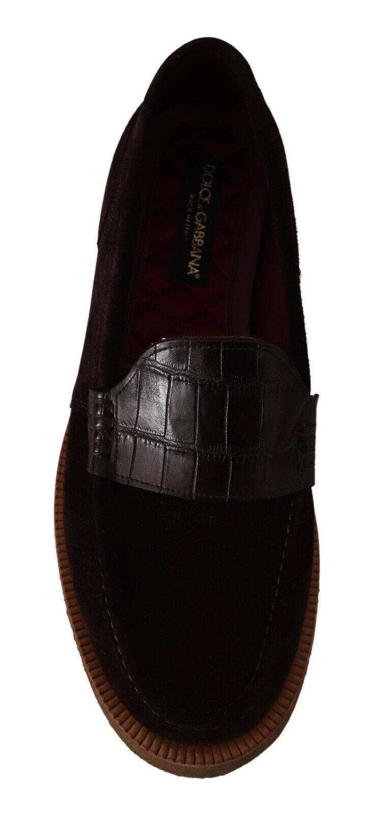 Dolce & Gabbana Elegant Suede Crocodile Loafers in Brown Dolce & Gabbana