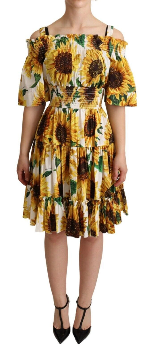 Dolce & Gabbana Elegant Sunflower Open Shoulder Dress Dolce & Gabbana