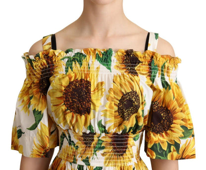 Dolce & Gabbana Elegant Sunflower Open Shoulder Dress Dolce & Gabbana