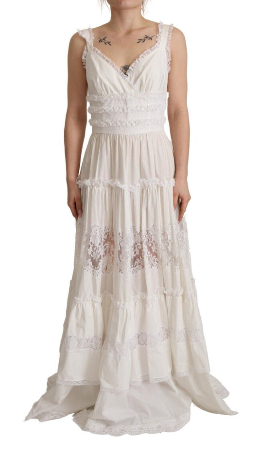 Dolce & Gabbana Elegant White A-Line Tiered Maxi Dress Dolce & Gabbana