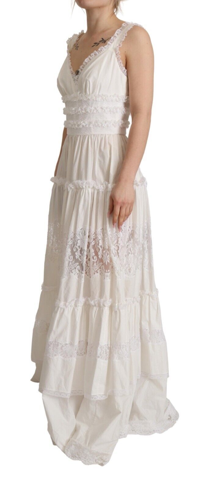 Dolce & Gabbana Elegant White A-Line Tiered Maxi Dress Dolce & Gabbana