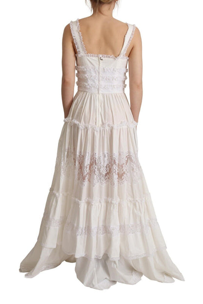 Dolce & Gabbana Elegant White A-Line Tiered Maxi Dress Dolce & Gabbana