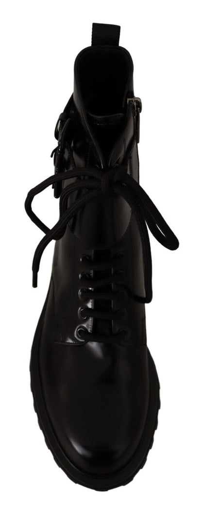 Dolce & Gabbana Elegant Black Leather Ankle Boots Dolce & Gabbana