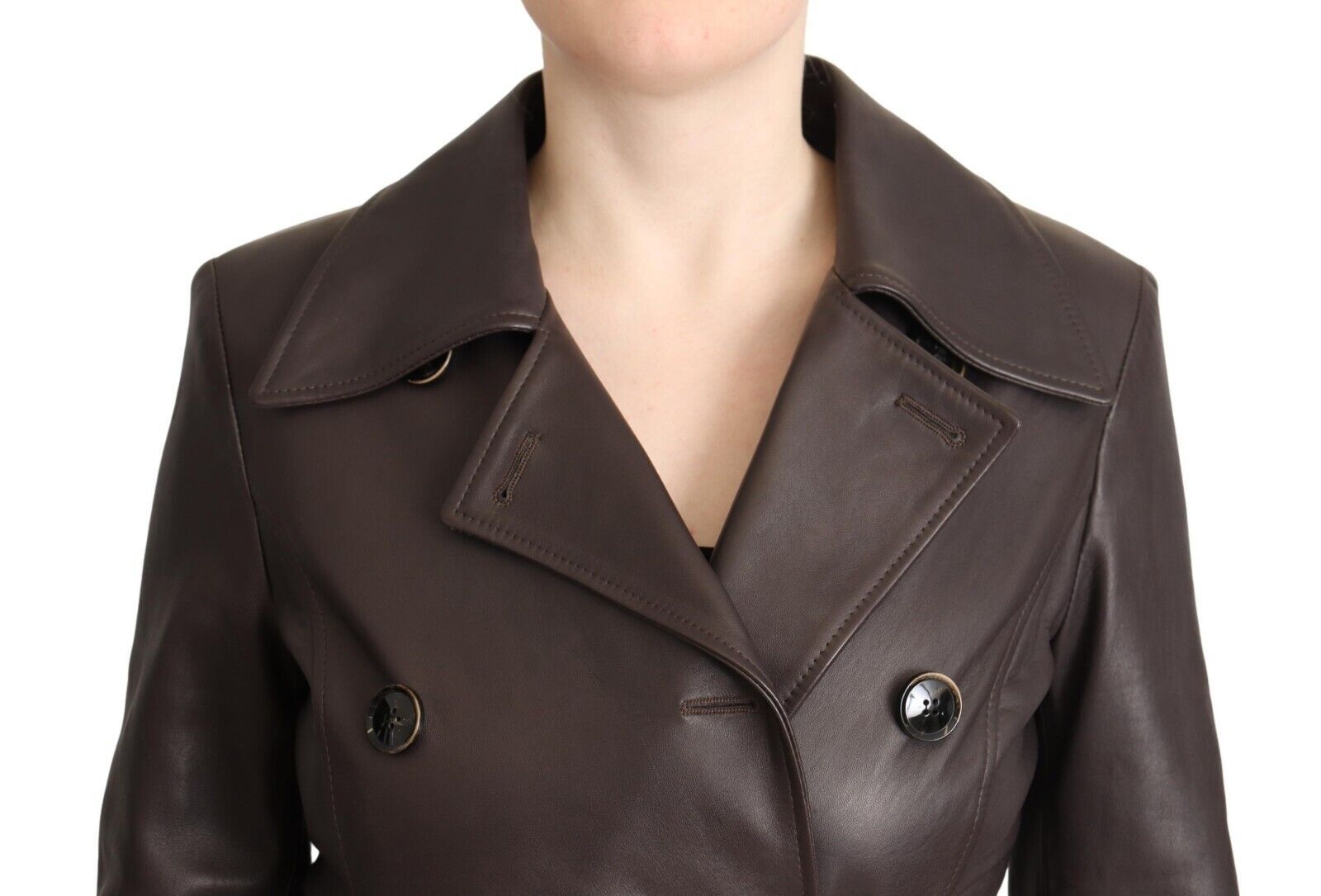 Dolce & Gabbana Elegant Double-Breasted Lambskin Leather Coat