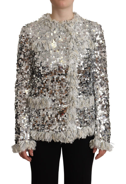 Dolce & Gabbana Chic Silver Sequined Jacket Coat Dolce & Gabbana