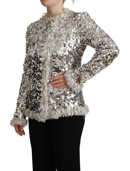 Dolce & Gabbana Chic Silver Sequined Jacket Coat Dolce & Gabbana