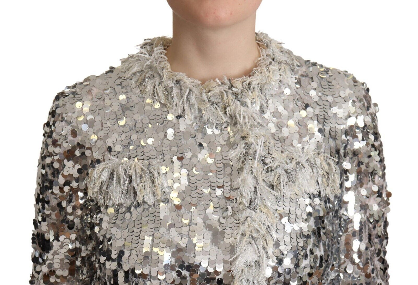 Dolce & Gabbana Chic Silver Sequined Jacket Coat Dolce & Gabbana