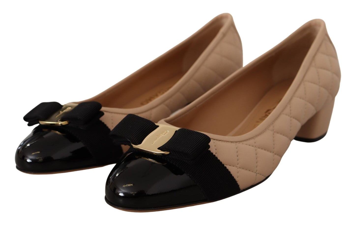 Salvatore Ferragamo Elegant Quilted Leather Pumps in Beige and Black Salvatore Ferragamo