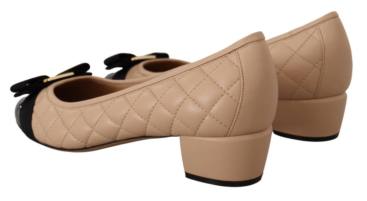 Salvatore Ferragamo Elegant Quilted Leather Pumps in Beige and Black Salvatore Ferragamo