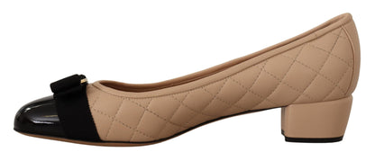 Salvatore Ferragamo Elegant Quilted Leather Pumps in Beige and Black Salvatore Ferragamo