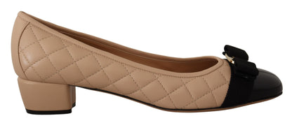 Salvatore Ferragamo Elegant Quilted Leather Pumps in Beige and Black Salvatore Ferragamo