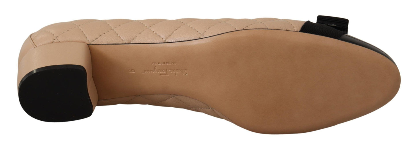 Salvatore Ferragamo Elegant Quilted Leather Pumps in Beige and Black Salvatore Ferragamo