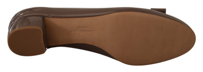 Salvatore Ferragamo Elegant Caraway Brown Pumps with Vara Bow Salvatore Ferragamo