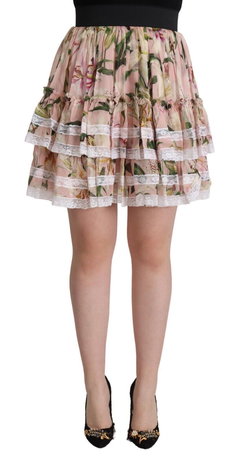 Dolce & Gabbana Elegant Lily Print Tiered A-Line Mini Skirt Dolce & Gabbana