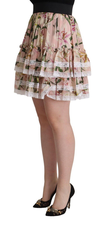 Dolce & Gabbana Elegant Lily Print Tiered A-Line Mini Skirt Dolce & Gabbana