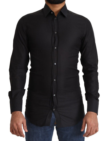 Dolce & Gabbana Elegant Black Cotton Gold Dress Shirt Dolce & Gabbana