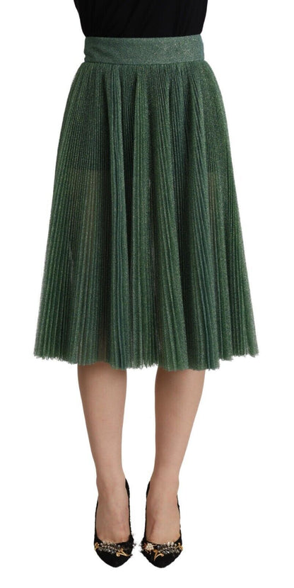 Dolce & Gabbana Metallic Green Pleated A-Line Midi Skirt Dolce & Gabbana