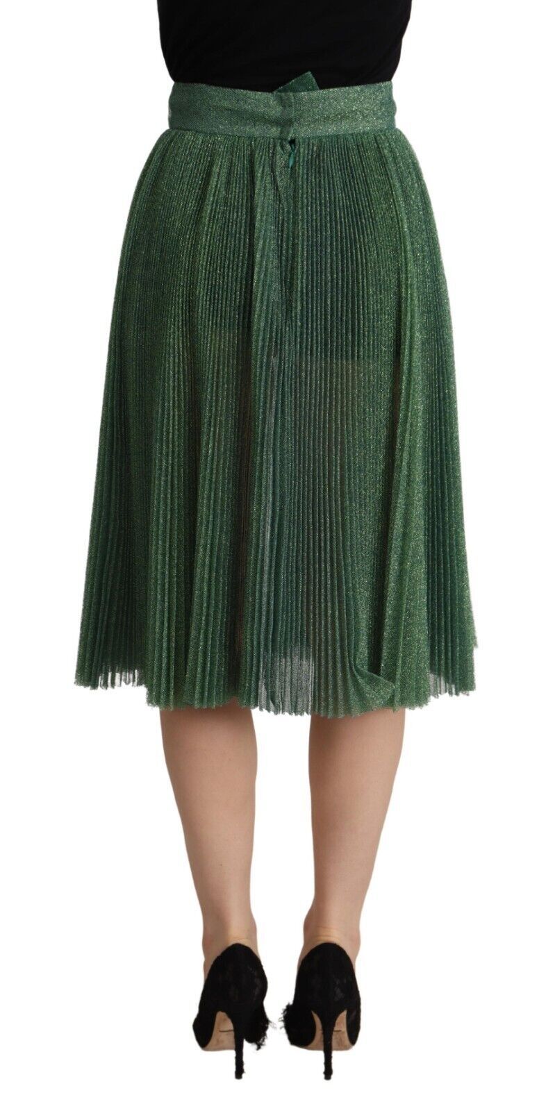 Dolce & Gabbana Metallic Green Pleated A-Line Midi Skirt Dolce & Gabbana