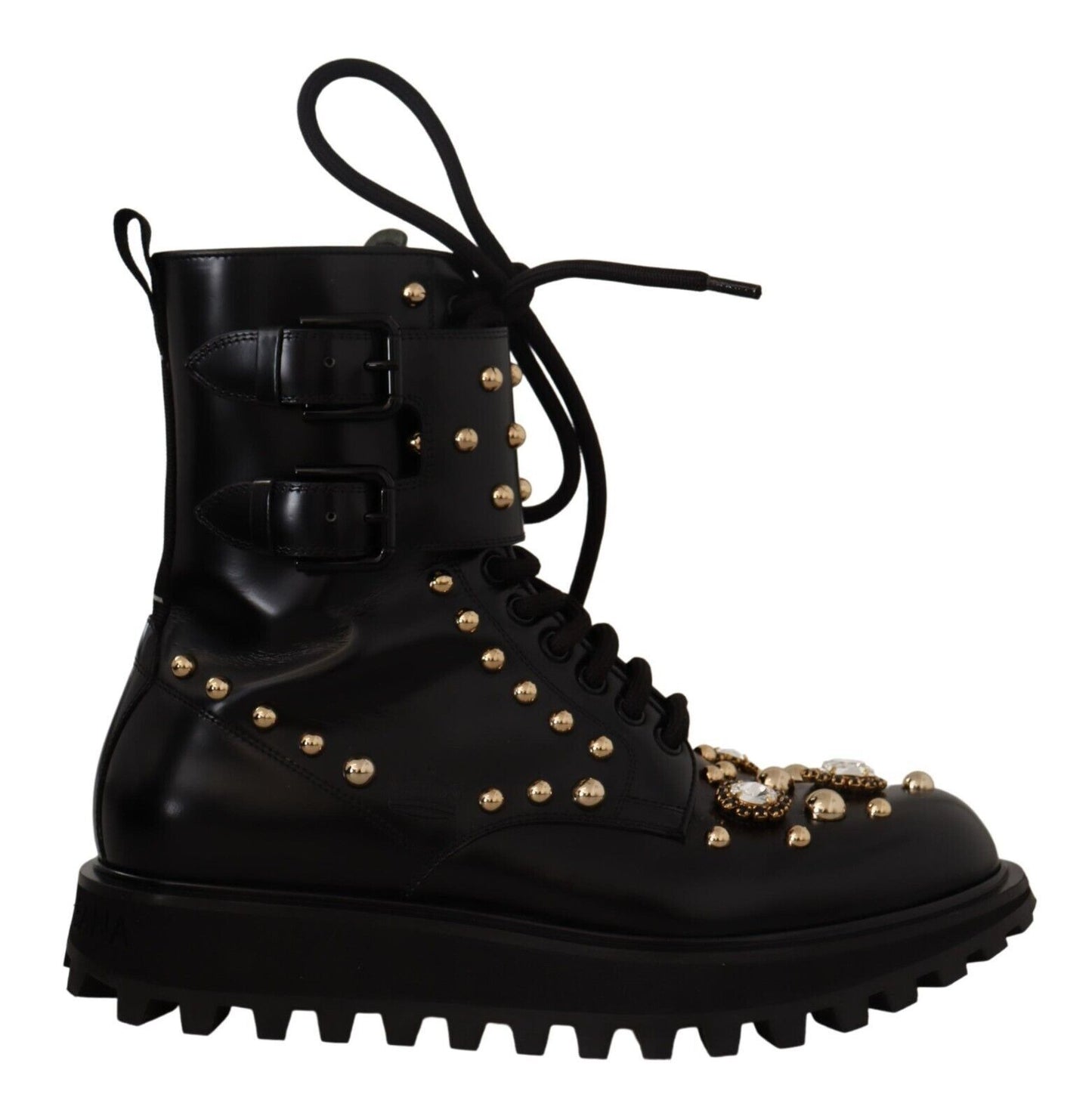 Dolce & Gabbana Black Crystal-Studded Formal Boots Dolce & Gabbana