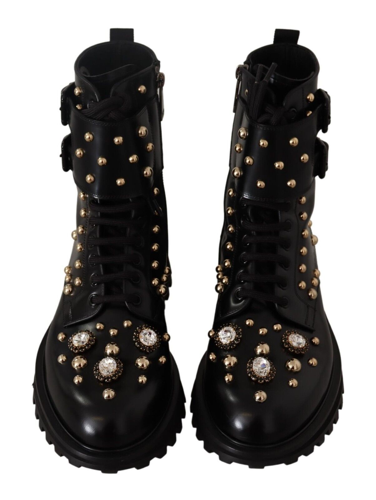 Dolce & Gabbana Black Crystal-Studded Formal Boots Dolce & Gabbana