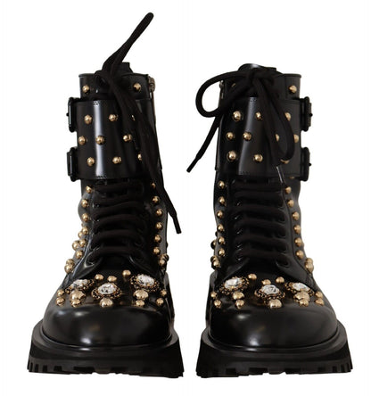 Dolce & Gabbana Black Crystal-Studded Formal Boots Dolce & Gabbana