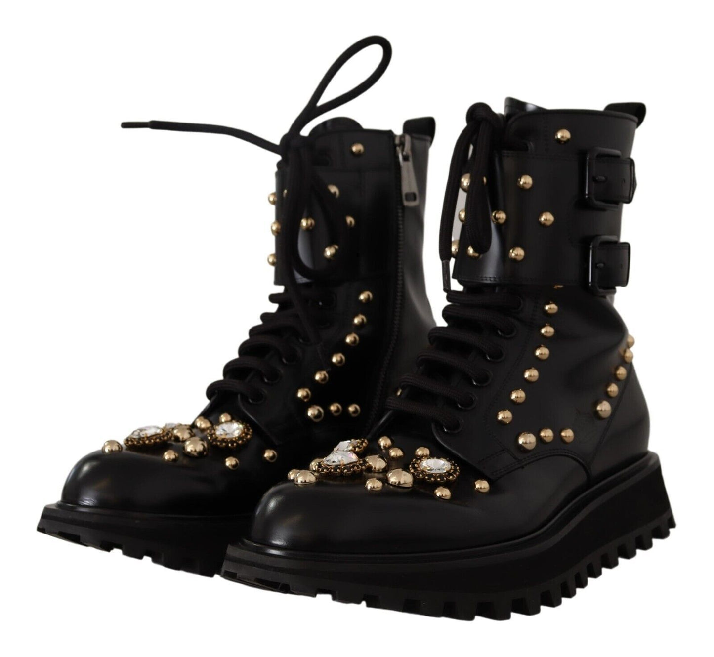 Dolce & Gabbana Black Crystal-Studded Formal Boots Dolce & Gabbana