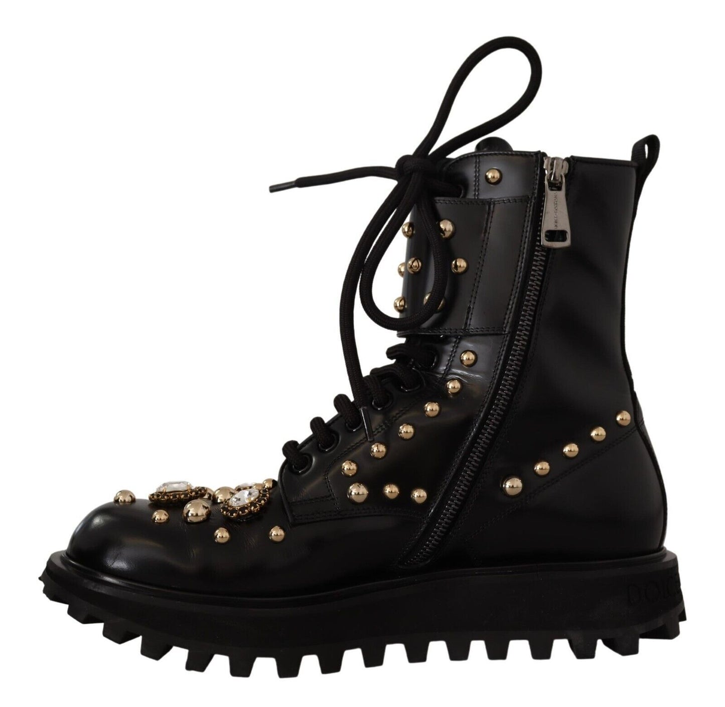 Dolce & Gabbana Black Crystal-Studded Formal Boots Dolce & Gabbana