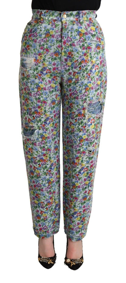 Dolce & Gabbana Floral High Waisted Tapered Denim Jeans Dolce & Gabbana