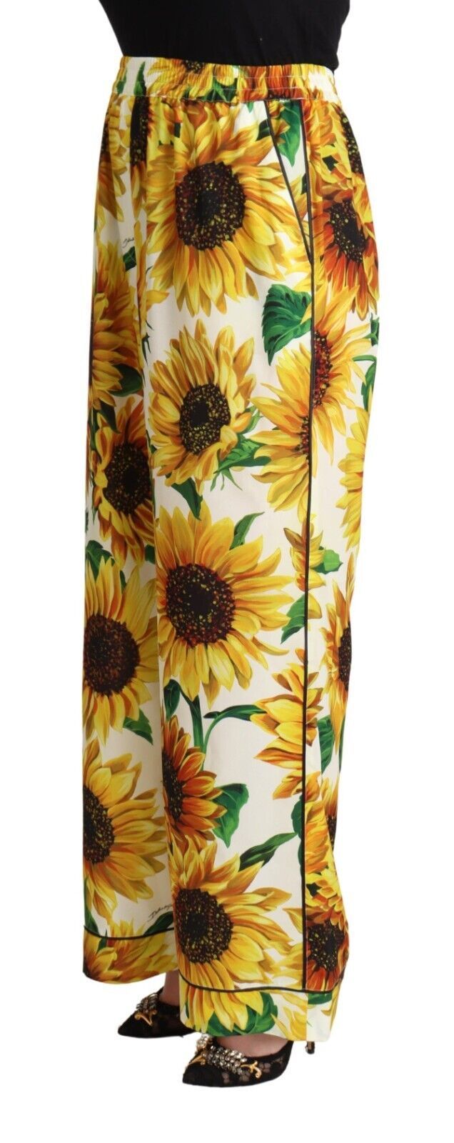 Dolce & Gabbana Elegant Sunflower Wide Leg Pants Dolce & Gabbana