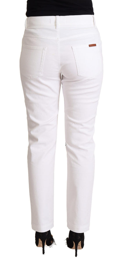 Dolce & Gabbana Chic White Tapered Denim Jeans with Logo Patch Dolce & Gabbana