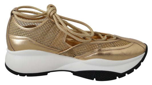 Jimmy Choo Golden Glamour Mesh Leather Sneakers Jimmy Choo