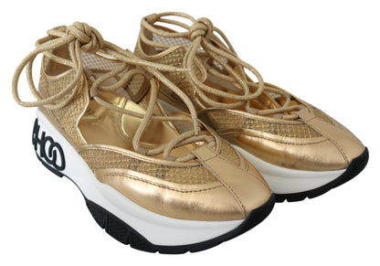 Jimmy Choo Golden Glamour Mesh Leather Sneakers Jimmy Choo