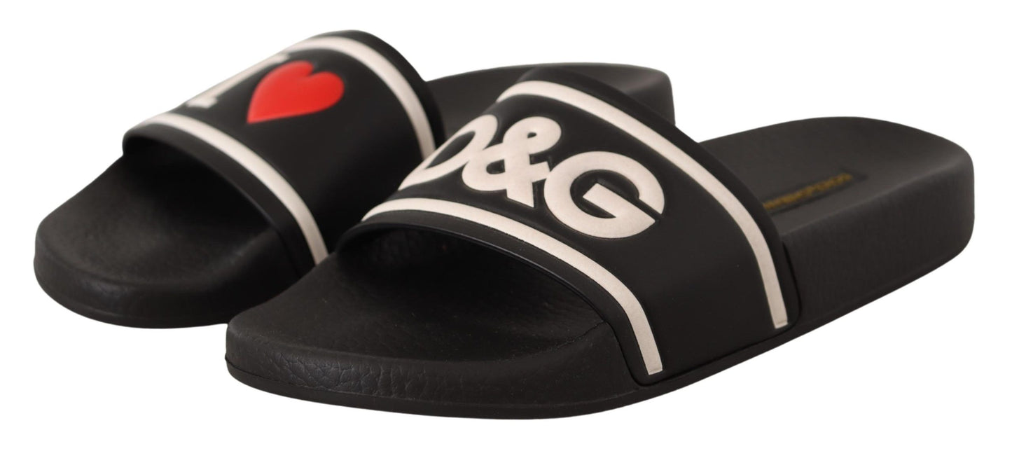 Dolce & Gabbana Elegant Black Leather Slide Sandals for Her Dolce & Gabbana