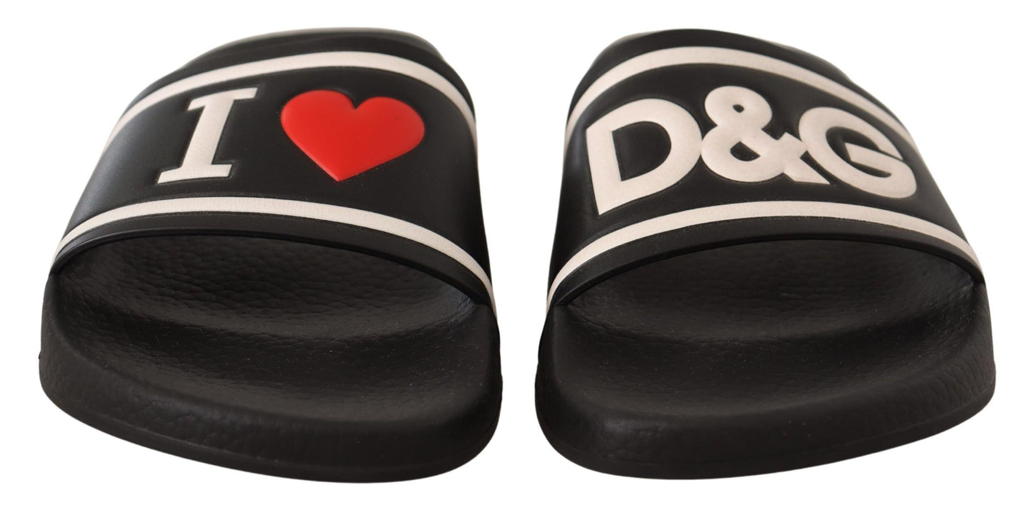 Dolce & Gabbana Elegant Black Leather Slide Sandals for Her Dolce & Gabbana