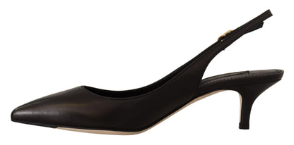 Dolce & Gabbana Elegant Black Leather Slingbacks Heels Dolce & Gabbana