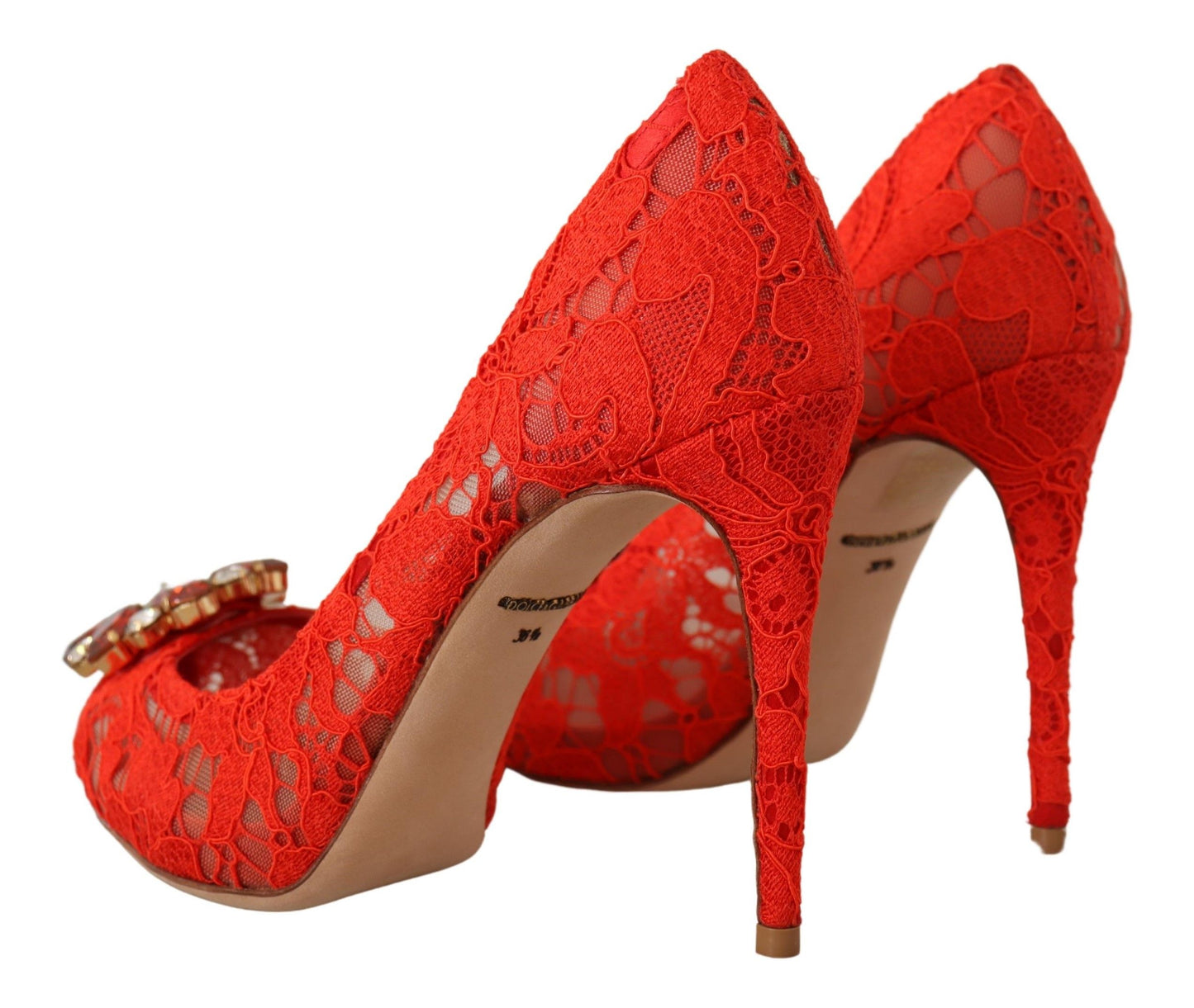 Dolce & Gabbana Red Crystal Taormina Lace Heels Pumps Dolce & Gabbana