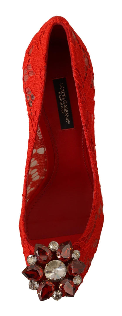 Dolce & Gabbana Red Crystal Taormina Lace Heels Pumps Dolce & Gabbana