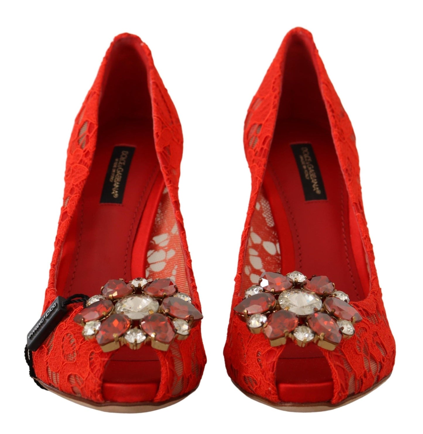 Dolce & Gabbana Red Crystal Taormina Lace Heels Pumps Dolce & Gabbana