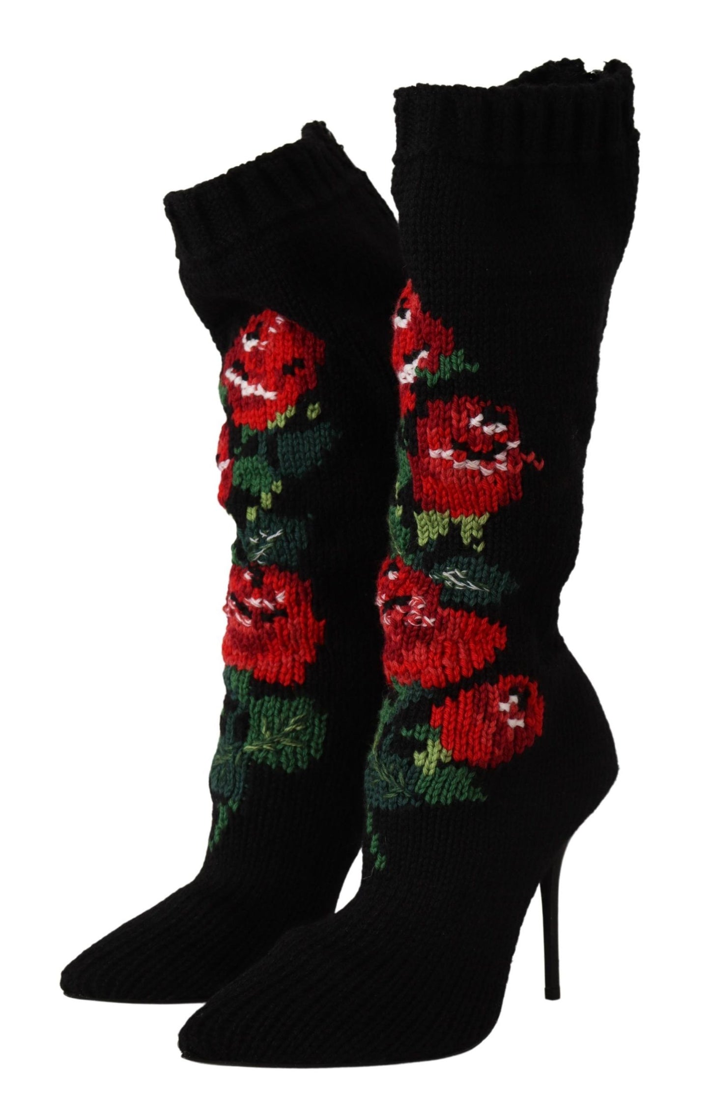 Dolce & Gabbana Elegant Sock Boots with Red Roses Detail Dolce & Gabbana