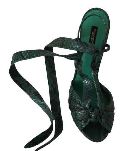 Dolce & Gabbana Elegant Green Python Strappy Heels Dolce & Gabbana