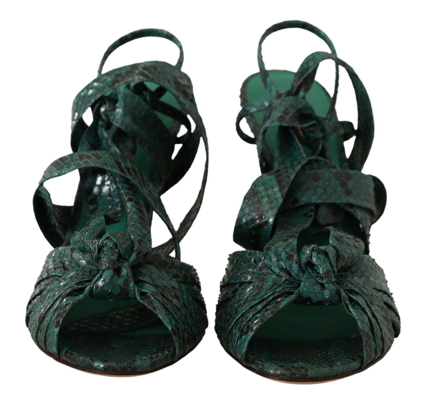 Dolce & Gabbana Elegant Green Python Strappy Heels Dolce & Gabbana