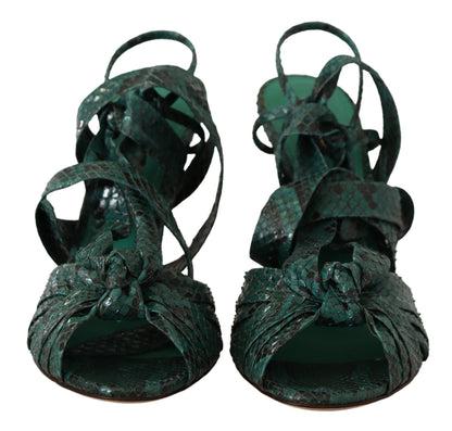 Dolce & Gabbana Elegant Green Python Strappy Heels Dolce & Gabbana