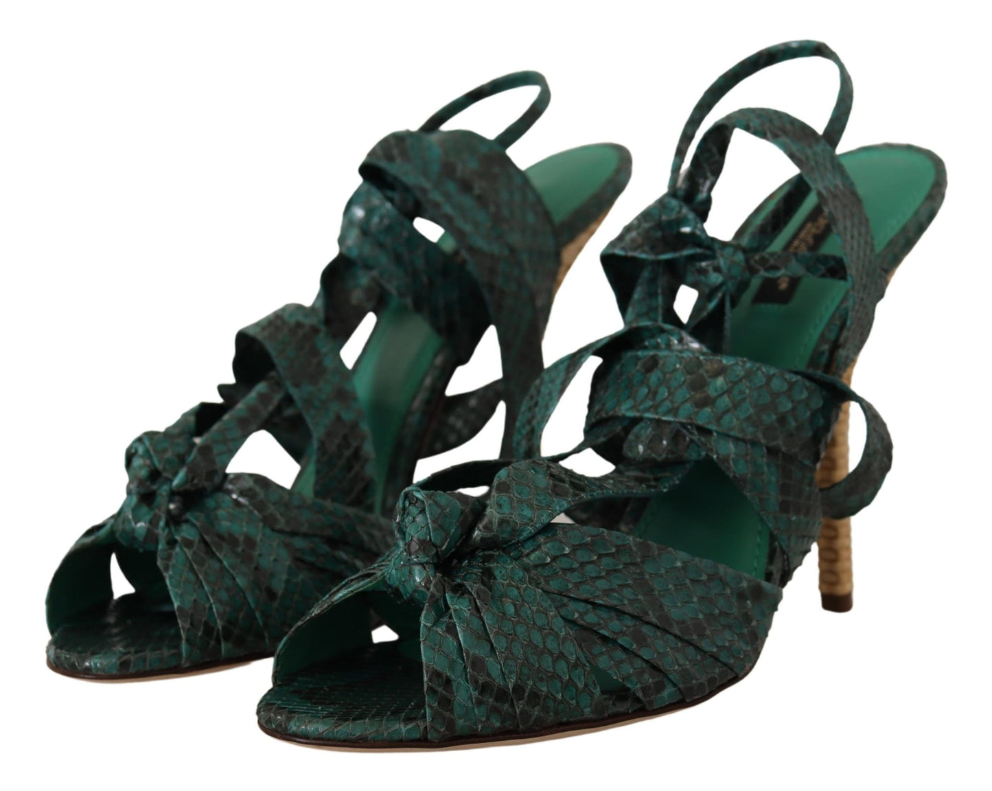 Dolce & Gabbana Elegant Green Python Strappy Heels Dolce & Gabbana