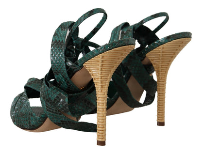 Dolce & Gabbana Elegant Green Python Strappy Heels Dolce & Gabbana