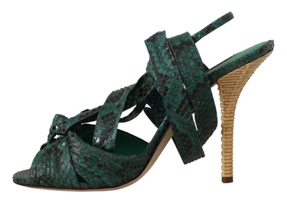 Dolce & Gabbana Elegant Green Python Strappy Heels Dolce & Gabbana