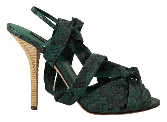 Dolce & Gabbana Elegant Green Python Strappy Heels Dolce & Gabbana