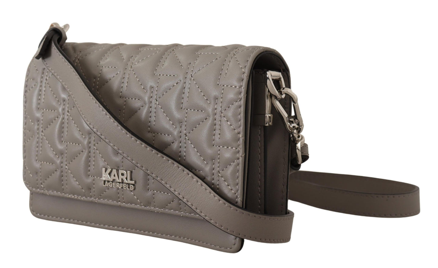 Karl Lagerfeld Elegant Grey Leather Crossbody Bag Karl Lagerfeld