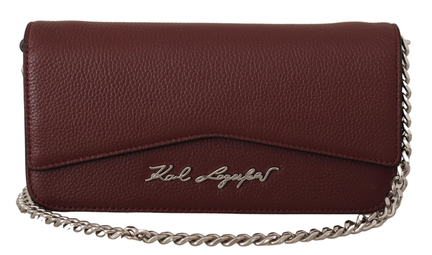 Karl Lagerfeld Elegant Wine Leather Evening Clutch Karl Lagerfeld