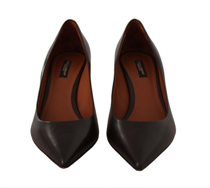 Dolce & Gabbana Elegant Brown Leather Heels Pumps Dolce & Gabbana