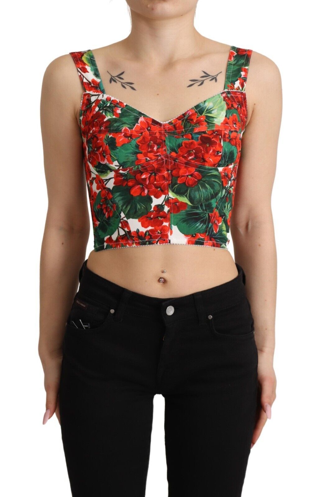 Dolce & Gabbana Elegant Red Cropped Top with Geranium Print Dolce & Gabbana